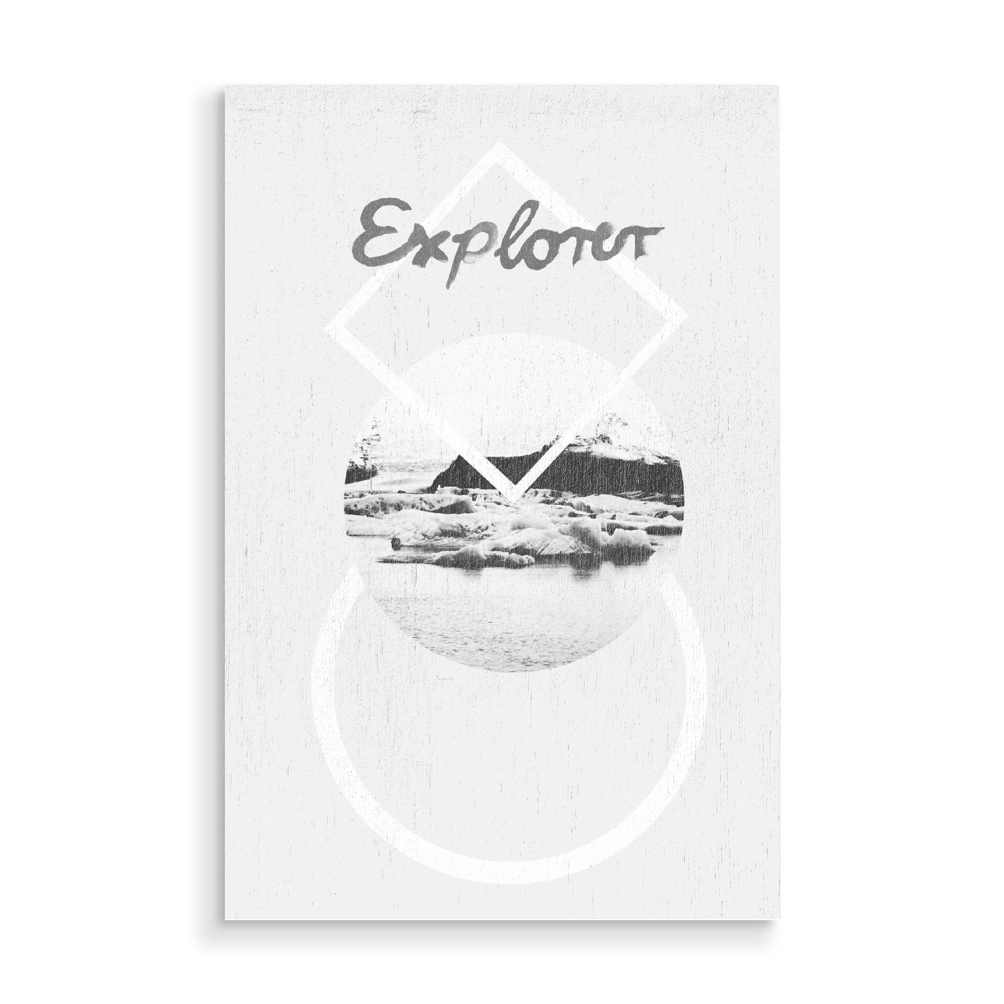 Holzbild "Explore The World 2" artboxONE - Reise,Schwarzweiß,Geometrie - Reise,Entdecken,Typo,Typografie,Formen,Explorer