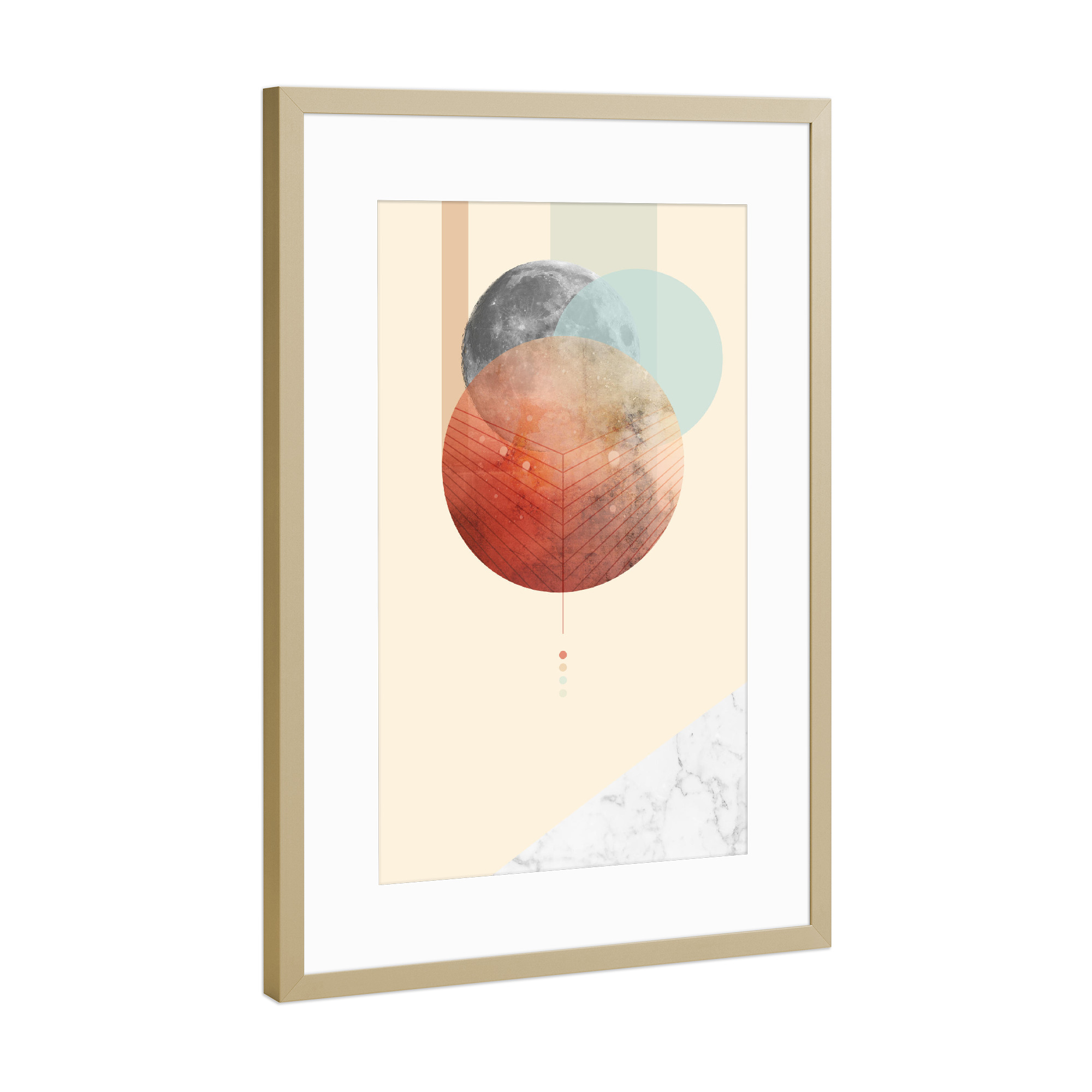 Poster mit Rahmen Gold "Geo Moon II" artboxONE - Abstrakt,Geometrie - Geometrie,Marmor,Marble,Mond,Moon,Skandinavisch