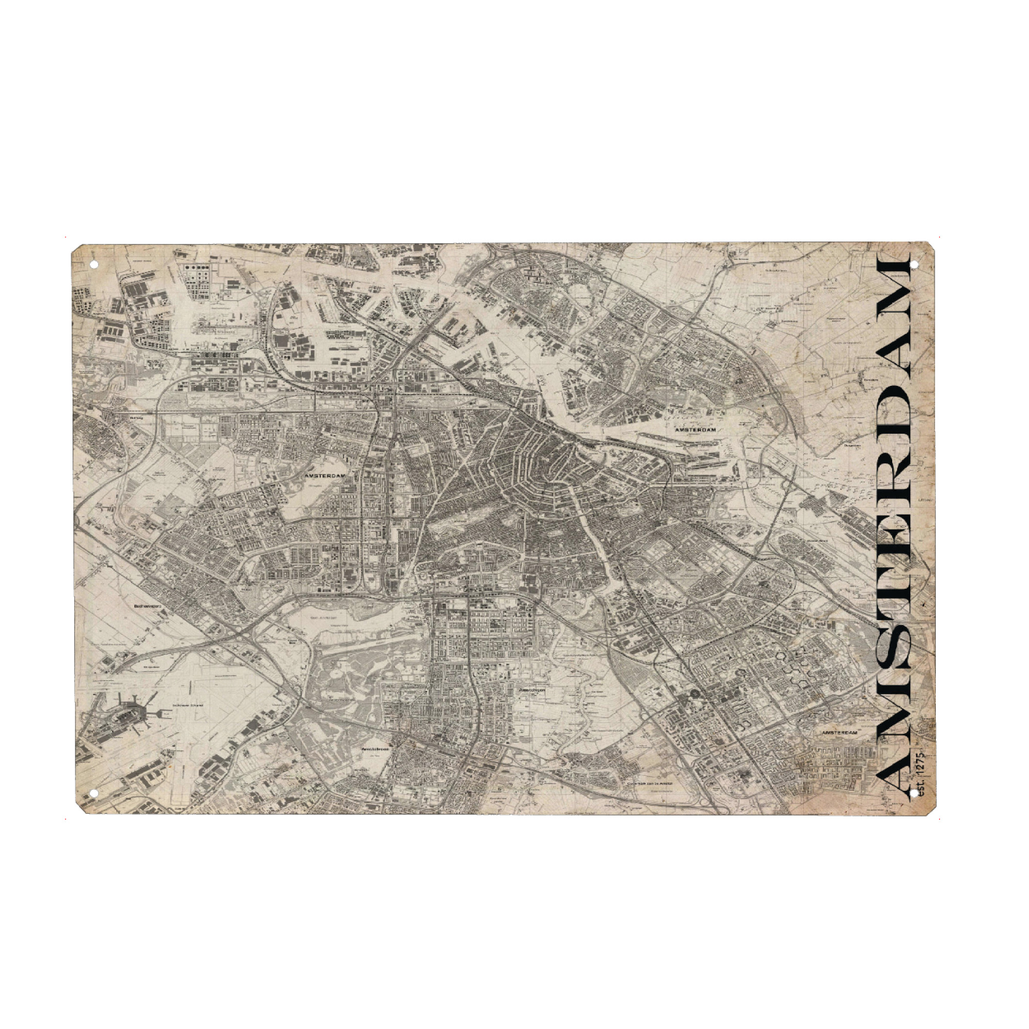 Metall Poster "Retro Map Amsterdam Grunge" artboxONE - Typografie,Retro,Städte / Amsterdam,Weltkarten,Kartografie