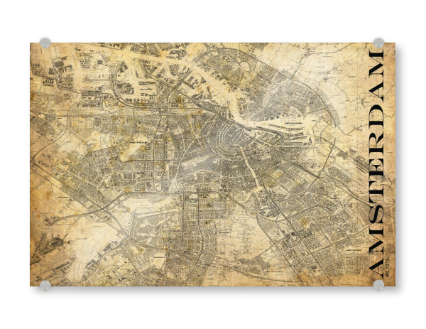 Acrylglasbild "Retro Map Amsterdam Sepia" artboxONE - Typografie,Retro,Städte / Amsterdam,Weltkarten,Kartografie