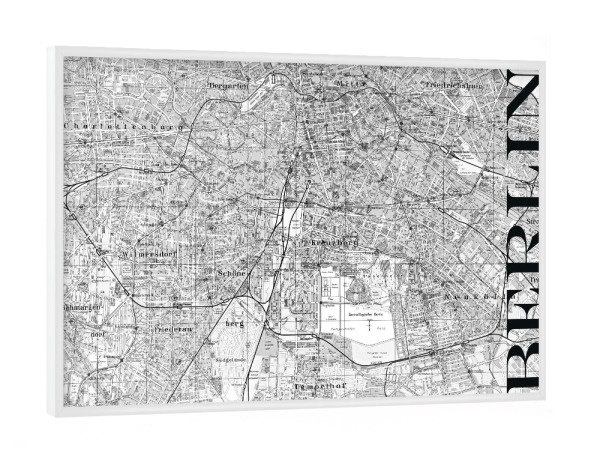 Poster mit weißem Rahmen "Retro Map Berlin Black" artboxONE - Städte / Berlin,Typografie,Schwarzweiß,Retro,Weltkarten,Kartografie