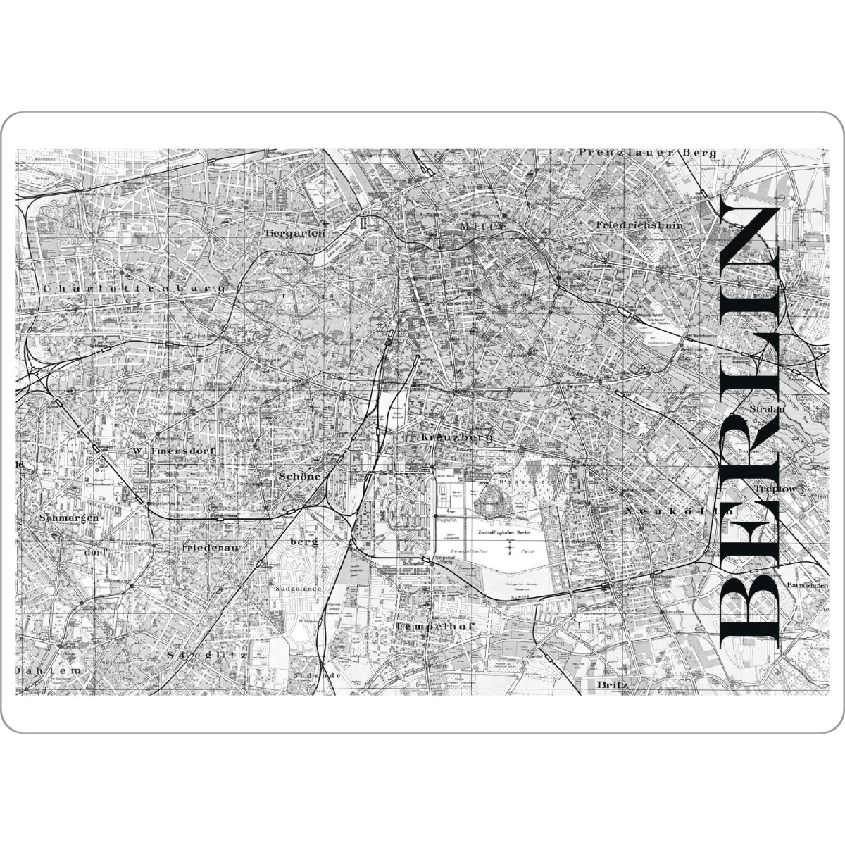 Tischset "Retro Map Berlin Black" artboxONE - Städte / Berlin,Typografie,Schwarzweiß,Retro,Weltkarten,Kartografie