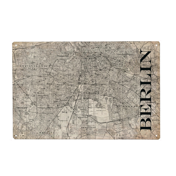 Metall Poster "Retro Map Berlin Grunge" artboxONE - Städte / Berlin,Typografie,Retro,Weltkarten,Kartografie
