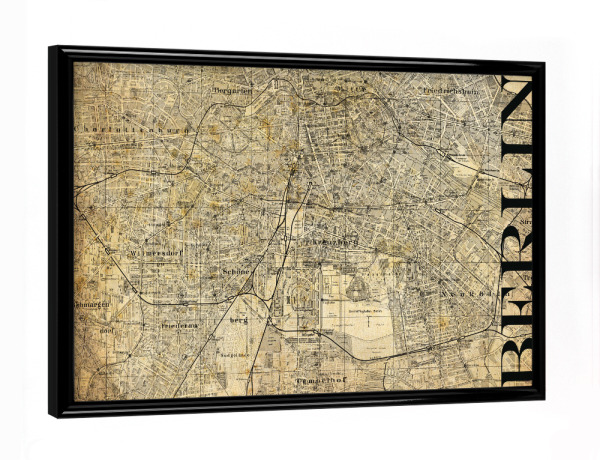 Poster mit schwarzem Rahmen "Retro Map Berlin Sepia" artboxONE - Städte / Berlin,Typografie,Retro,Weltkarten,Kartografie