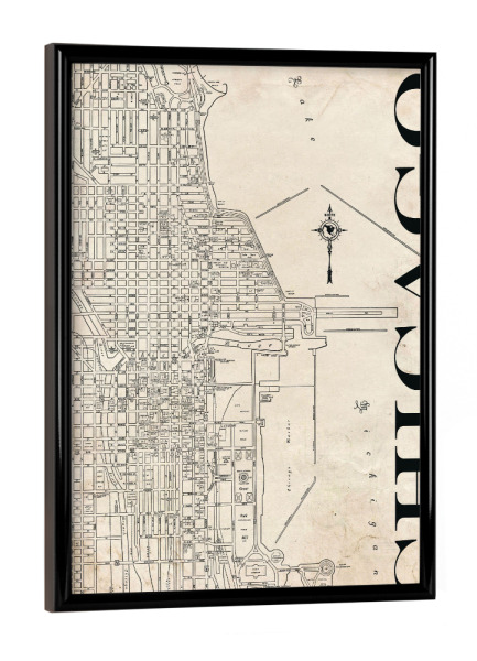 Poster mit schwarzem Rahmen "Retro Map Chicago Grunge" artboxONE - Typografie,Städte / Chicago,Retro,Weltkarten,Kartografie