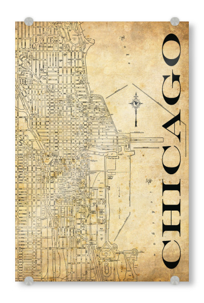 Acrylglasbild "Retro Map Chicago Sepia" artboxONE - Typografie,Städte / Chicago,Retro,Weltkarten,Kartografie