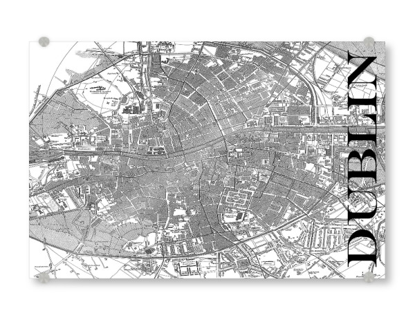 Acrylglasbild "Retro Map Dublin Black" artboxONE - Typografie,Schwarzweiß,Retro,Weltkarten,Kartografie