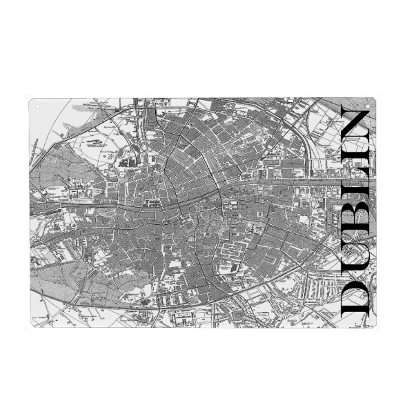 Holzbild "Retro Map Dublin Black" artboxONE - Typografie,Schwarzweiß,Retro,Weltkarten,Kartografie