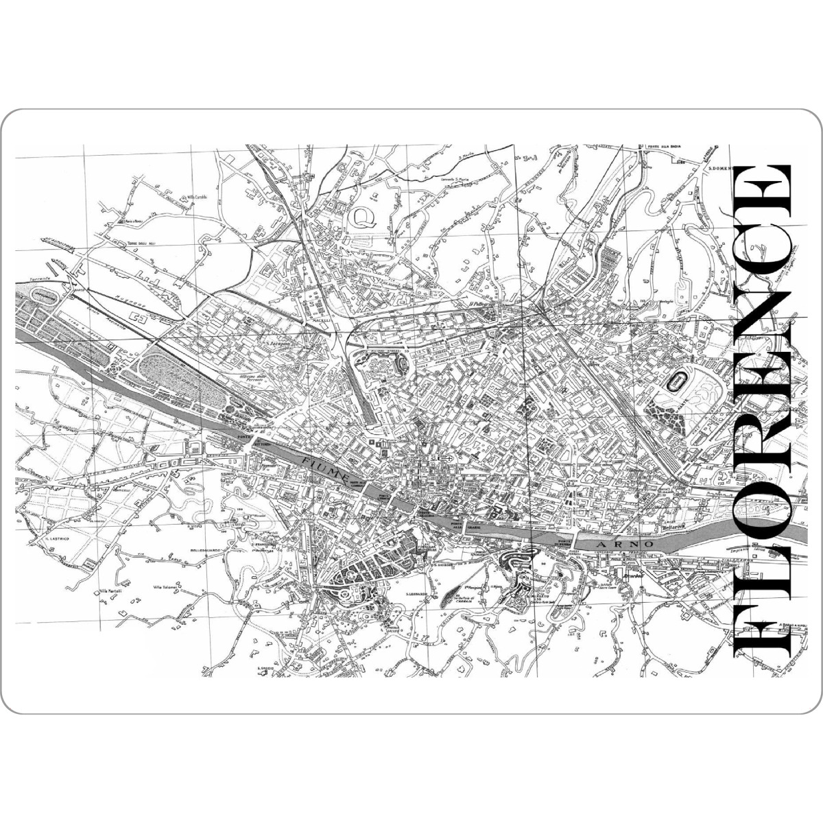 Tischset "Retro Map Florence Black" artboxONE - Typografie,Schwarzweiß,Retro,Weltkarten,Kartografie
