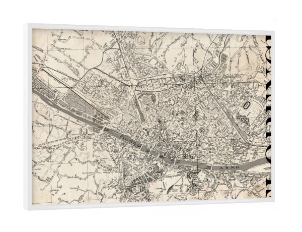 Poster mit weißem Rahmen "Retro Map Florence Grunge" artboxONE - Typografie,Retro,Weltkarten,Städte / Weitere,Kartografie