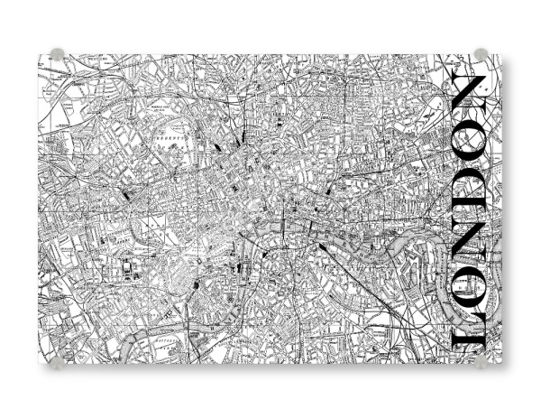 Acrylglasbild "Retro Map London Black" artboxONE - Städte / London,Typografie,Schwarzweiß,Retro,Weltkarten,Kartografie