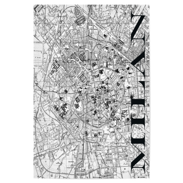 Poster "Retro Map Milan Black" artboxONE - Typografie,Schwarzweiß,Retro,Weltkarten,Kartografie