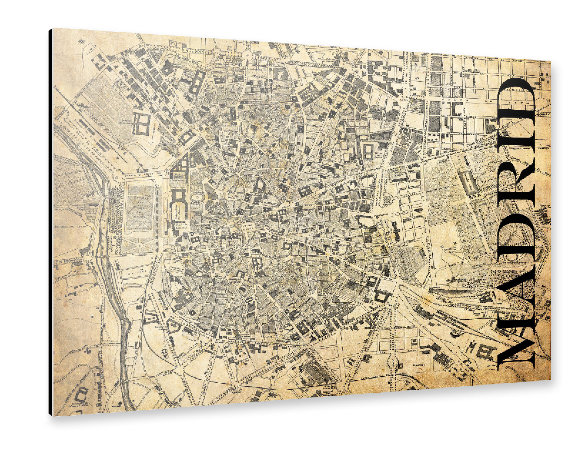 Alu-Dibond "Retro Map Madrid Sepia" 75x50 cm artboxONE