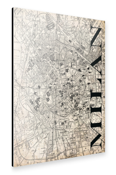 Alu-Dibond "Retro Map Milan Grunge" 30x20 cm artboxONE