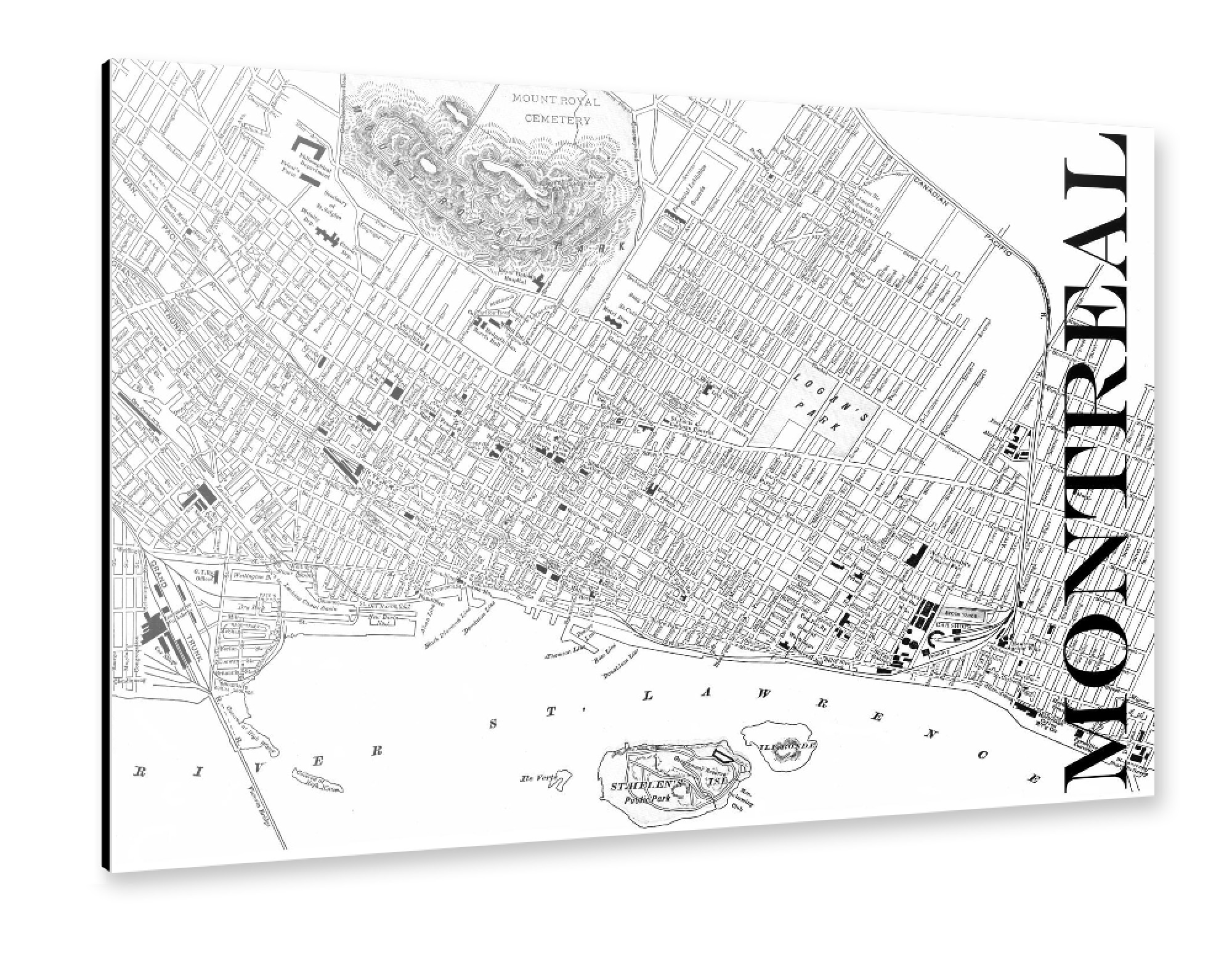 Alu-Dibond "Retro Map Montreal Black" 30x20 cm artboxONE