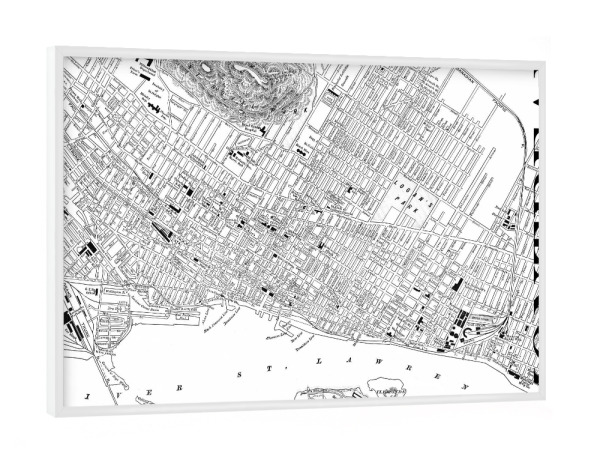 Poster mit weißem Rahmen "Retro Map Montreal Black" artboxONE - Typografie,Schwarzweiß,Retro,Weltkarten,Kartografie