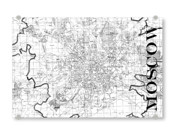 Acrylglasbild "Retro Map Moscow Black" artboxONE - Typografie,Schwarzweiß,Retro,Weltkarten,Kartografie