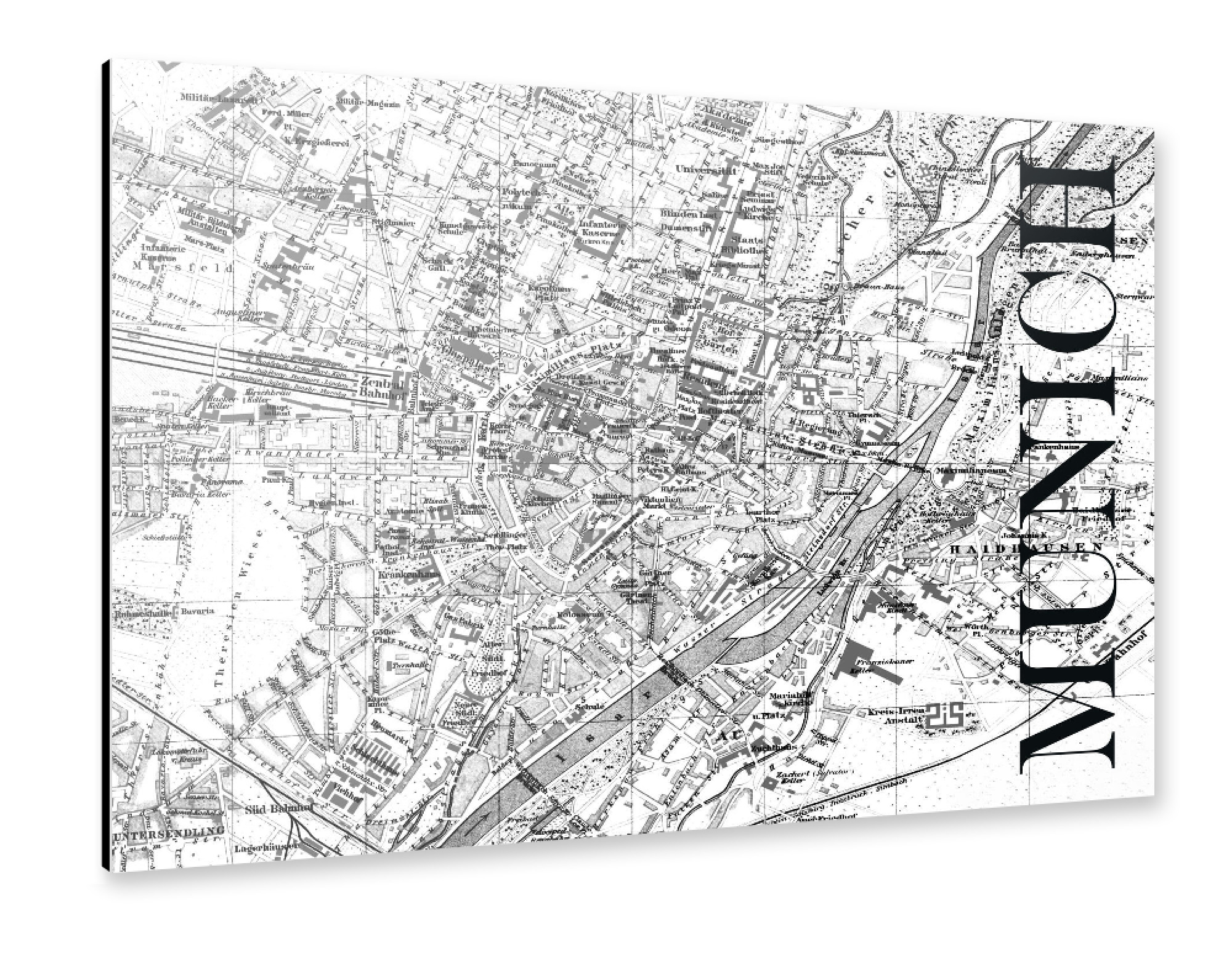Alu-Dibond "Retro Map Munich Black" 75x50 cm artboxONE