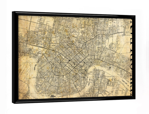 Poster mit schwarzem Rahmen "Retro Map New Orleans Sepia" artboxONE - Typografie,Retro,Weltkarten,Kartografie