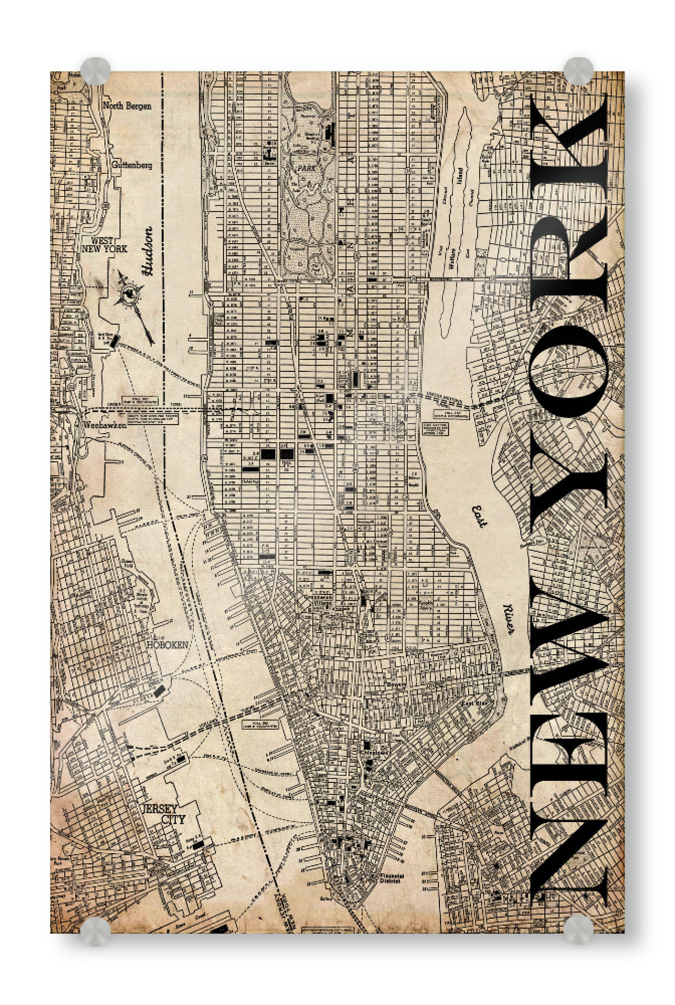 Acrylglasbild "Retro Map New York Grunge" artboxONE - Städte / New York,Typografie,Retro,Weltkarten,Kartografie