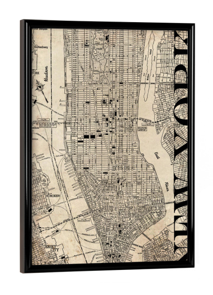 Poster mit schwarzem Rahmen "Retro Map New York Grunge" artboxONE - Städte / New York,Typografie,Retro,Weltkarten,Kartografie