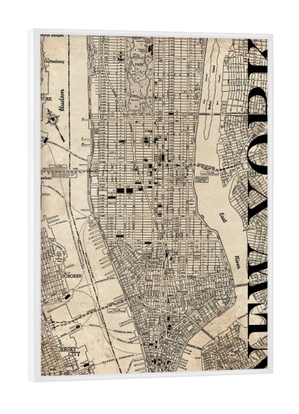 Poster mit weißem Rahmen "Retro Map New York Grunge" artboxONE - Städte / New York,Typografie,Retro,Weltkarten,Kartografie