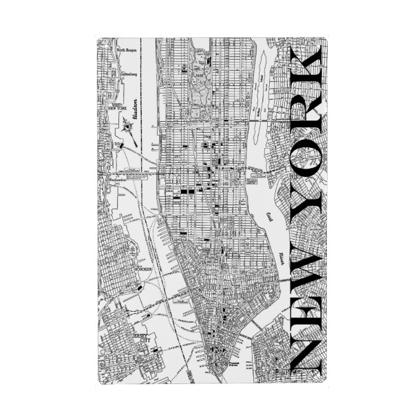 Metall Poster "Retro Map New York Black" artboxONE - Städte / New York,Typografie,Retro,Weltkarten,Kartografie