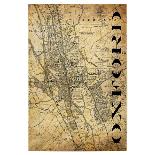 Poster "Retro Map Oxford Sepia" artboxONE - Typografie,Retro,Weltkarten,Städte / Weitere,Kartografie - Karte,Map,Stadt,Typo,Typographie,Retro,City
