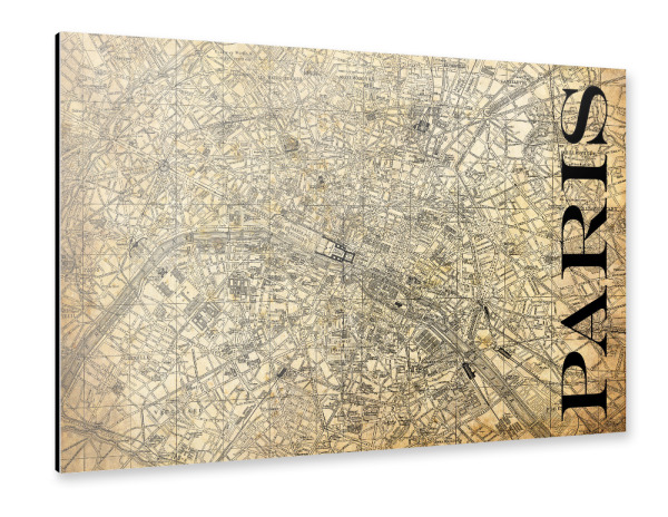 Alu-Dibond "Retro Map Paris Sepia" 30x20 cm artboxONE