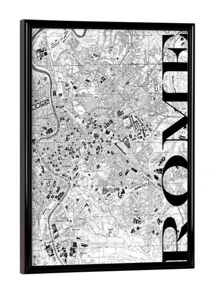 Poster mit schwarzem Rahmen "Retro Map Rome Black" artboxONE - Typografie,Schwarzweiß,Retro,Weltkarten,Städte / Rom,Kartografie