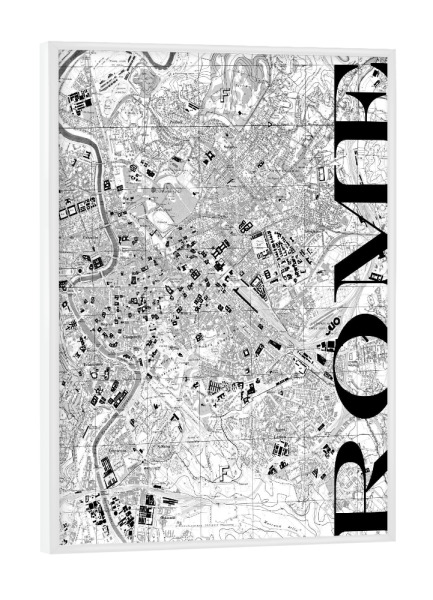 Poster mit weißem Rahmen "Retro Map Rome Black" artboxONE - Typografie,Schwarzweiß,Retro,Weltkarten,Städte / Rom,Kartografie