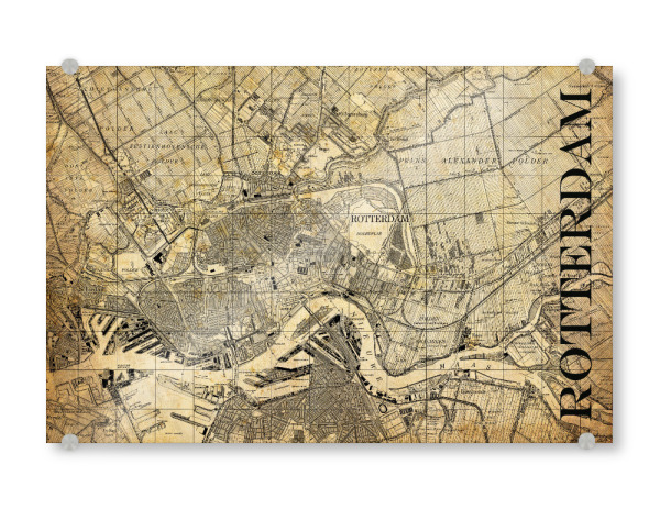 Acrylglasbild "Retro Map Rotterdam Sepia" artboxONE - Typografie,Retro,Weltkarten,Kartografie - Karte,Map,Stadt,Typo,Typographie,Retro,City