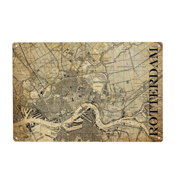 Holzbild "Retro Map Rotterdam Sepia" artboxONE - Typografie,Retro,Weltkarten,Kartografie - Karte,Map,Stadt,Typo,Typographie,Retro,City