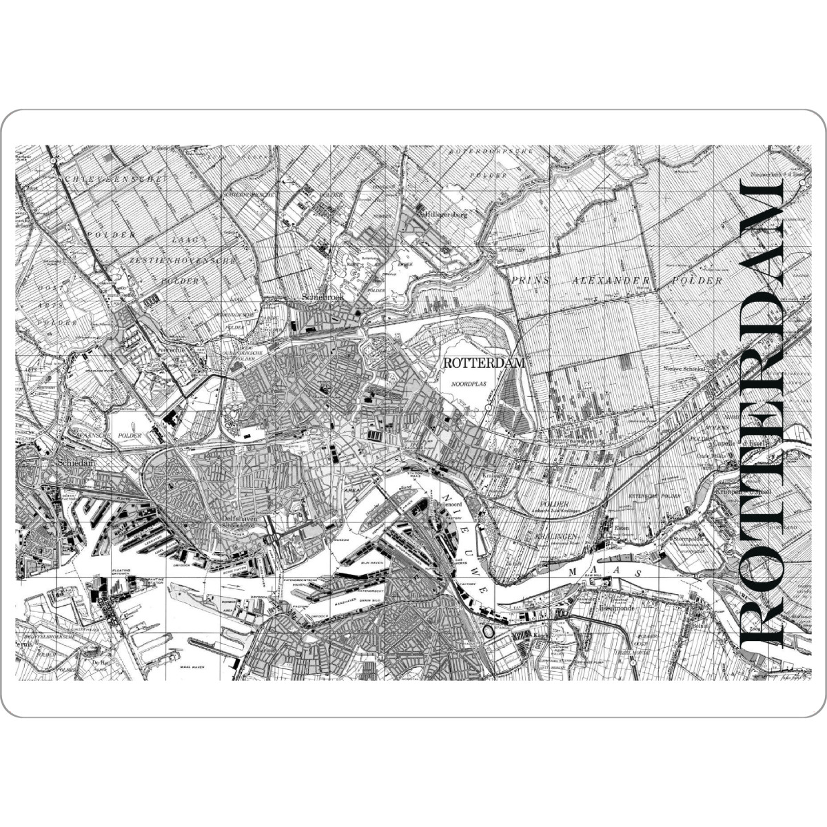 Tischset "Retro Map Rotterdam Black" artboxONE - Typografie,Schwarzweiß,Retro,Weltkarten,Kartografie - Karte,Map,Stadt,Typo,Typographie,Retro,City