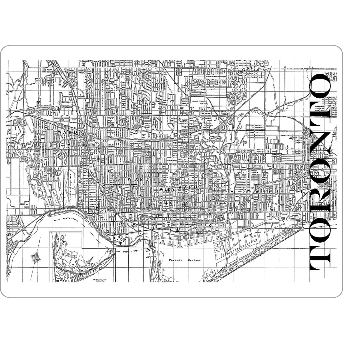 Tischset "Retro Map Toronto Black" artboxONE - Typografie,Schwarzweiß,Retro,Weltkarten,Kartografie - Karte,Map,Stadt,Typo,Typographie,Retro,City