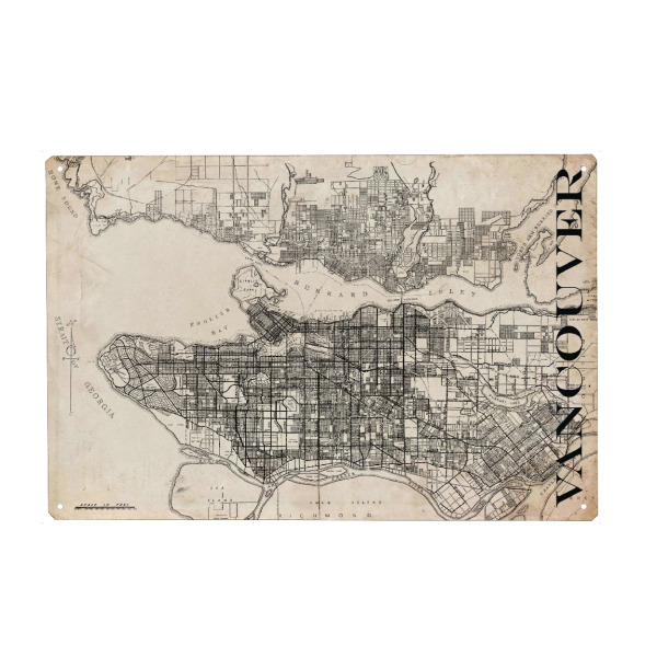 Metall Poster "Retro Map Vancouver Grunge" artboxONE - Typografie,Retro,Weltkarten,Städte / Weitere,Kartografie