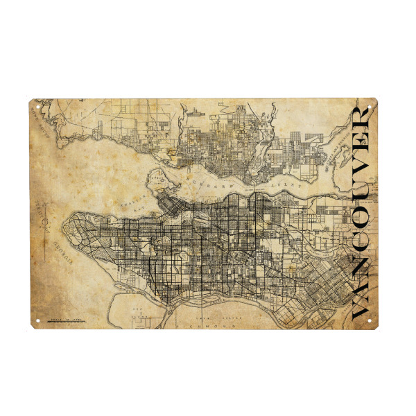 Holzbild "Retro Map Vancouver Sepia" artboxONE - Typografie,Retro,Weltkarten,Kartografie - Karte,Map,Stadt,Typo,Typographie,Retro,City