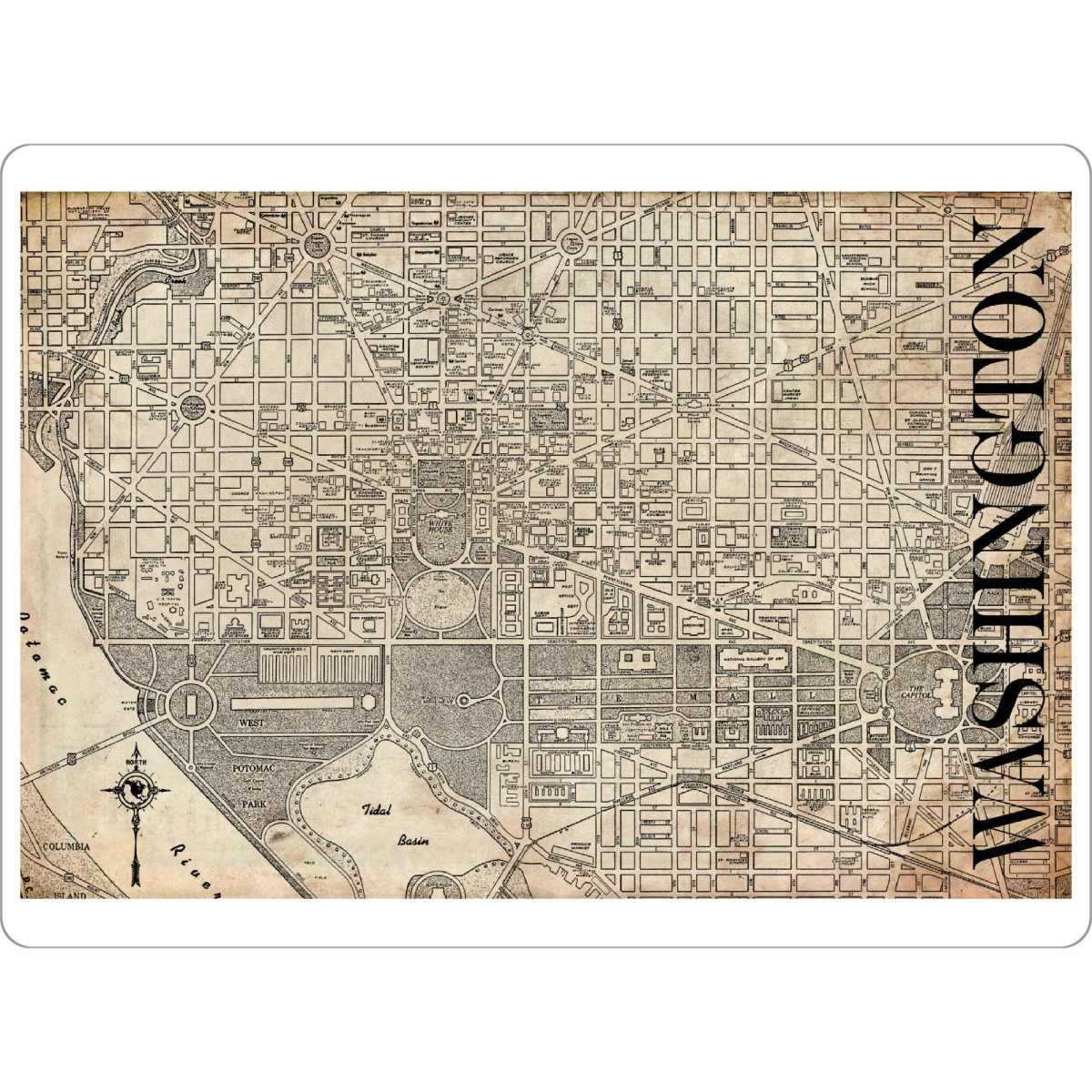 Tischset "Retro Map Washington Sepia" artboxONE - Typografie,Retro,Städte / Washington,Weltkarten,Kartografie