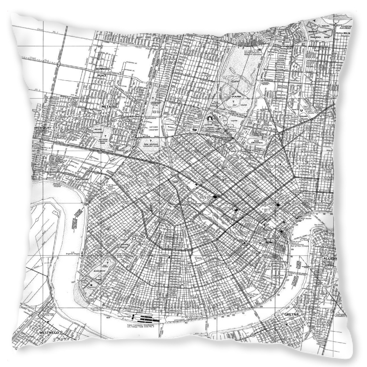 Design-Kissen "Retro Map New Orleans Black" artboxONE - Typografie,Schwarzweiߟ,Retro,Weltkarten,Kartografie