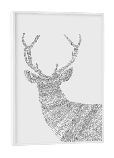 Poster mit weißem Rahmen "Grey Stag" artboxONE - Tiere,Schwarzweiß,Illustration - Stag,Hirsch,Geweih,Abstrakt,Bw