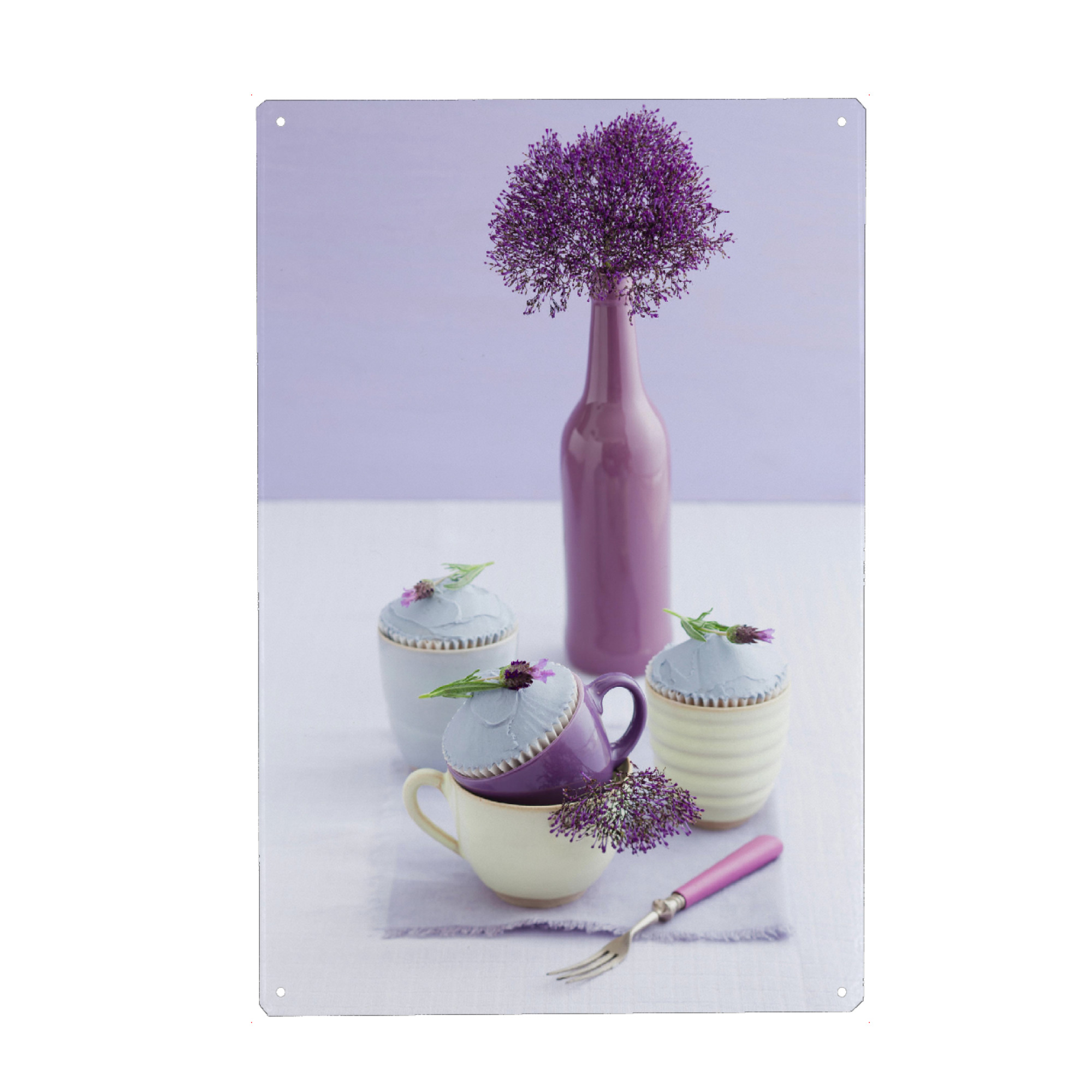 Holzbild "Purple Vase" artboxONE - Rock the kitchen,Essen & Trinken,Pastell - Cupcake,Essen,Muffin,Tasse,Tassen,Vasen,Blume