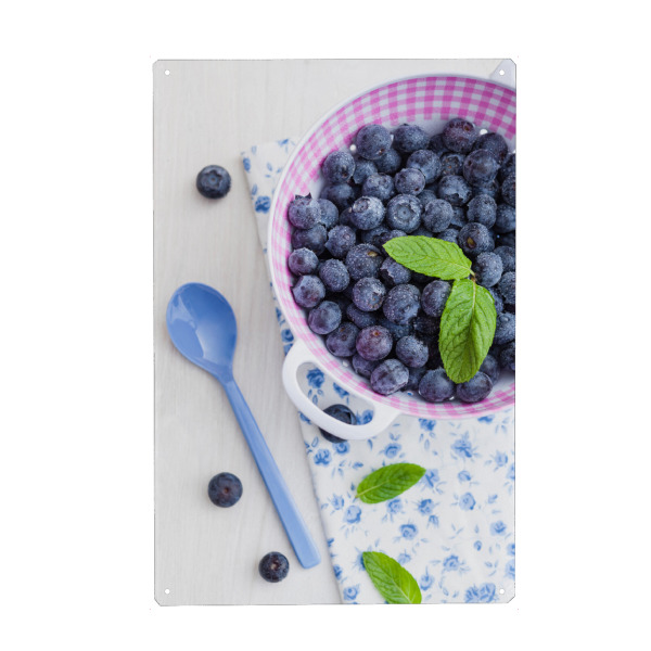 Metall Poster "Blueberry Bowl" artboxONE - Rock the kitchen,Essen & Trinken,Pastell - Blaubeeren,Blaubeere,Obst,Obst - Blechschild