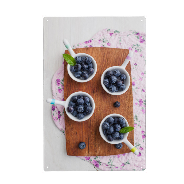 Holzbild "Blueberry Spoons" artboxONE - Rock the kitchen,Essen & Trinken,Pastell - Blaubeeren,Blaubeere,Obst,Obst