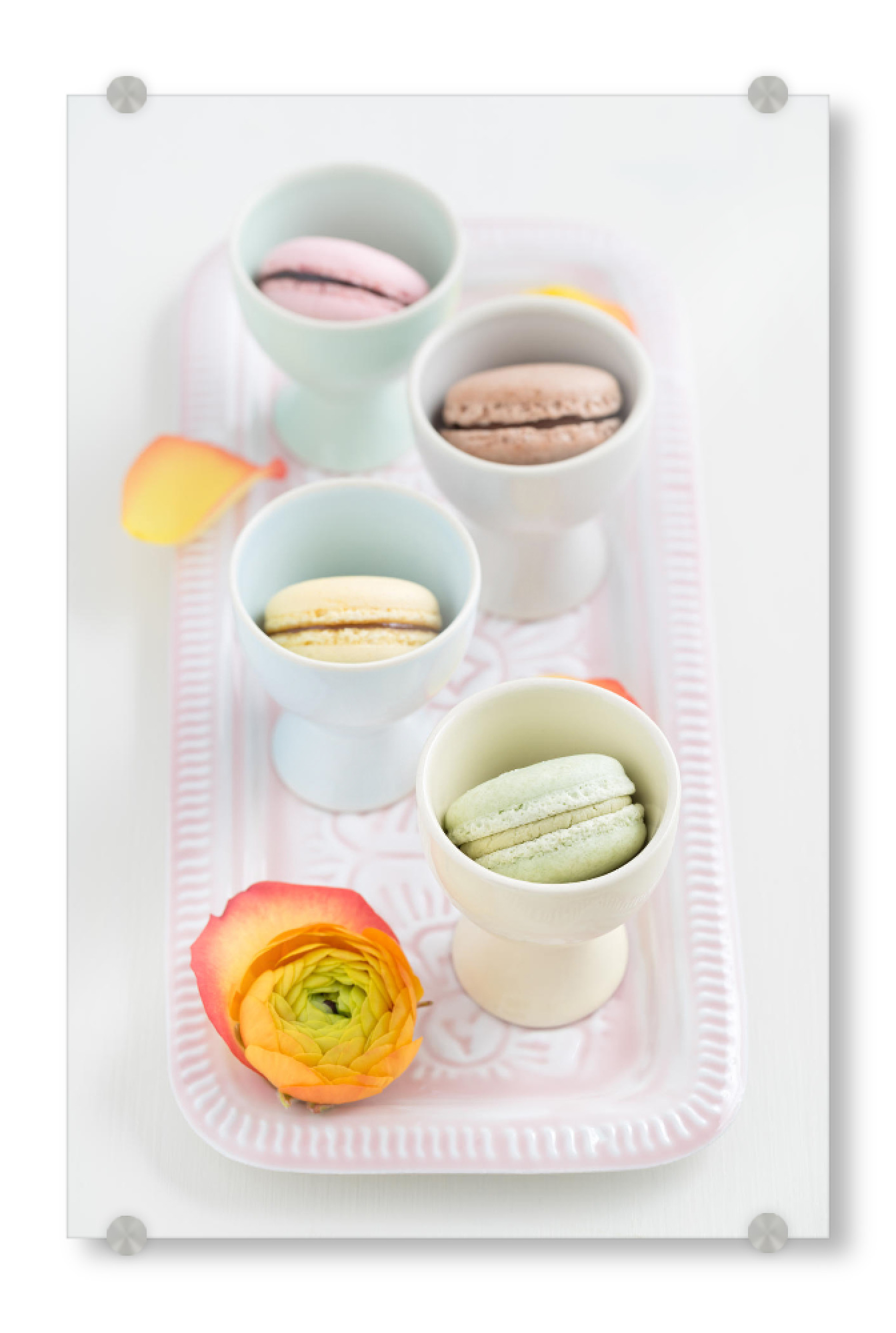 Acrylglasbild "Mini Macarons" artboxONE - Rock the kitchen,Essen & Trinken,Pastell - Macarons,Eierbecher,Tablett