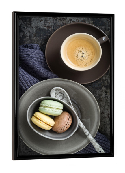 Poster mit schwarzem Rahmen "Coffee and Macarons" artboxONE - Rock the kitchen,Essen & Trinken - Kaffee,Kaffee