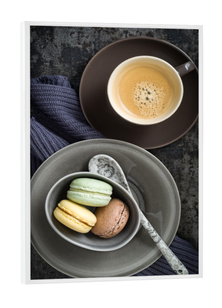 Poster mit weißem Rahmen "Coffee and Macarons" artboxONE - Rock the kitchen,Essen & Trinken - Kaffee,Kaffee