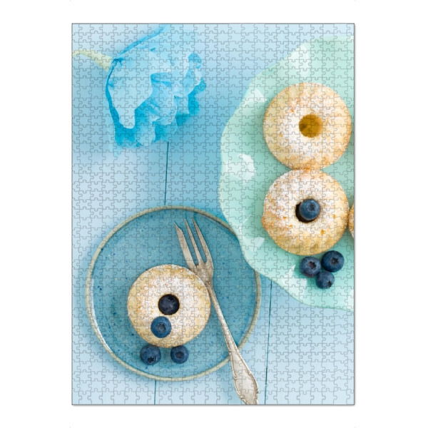 Puzzle Ravensburger "Blue Dishes" artboxONE - Rock the kitchen,Essen & Trinken,Pastell - Blaubeeren,Blaubeere,Blume,Blume - Bild Blaubeeren