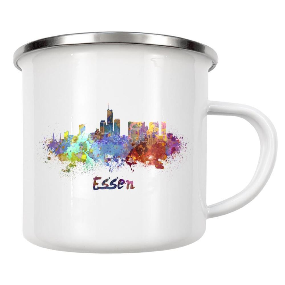 Emaille Tasse "ESSEN skyline in watercolor-b" artboxONE - Städte,Abstrakt,Architektur