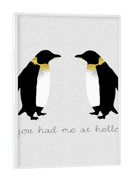 Poster mit weißem Rahmen "Penguin Hello" artboxONE - Typografie,Natur,Tiere,Liebe - Pinguin,Pinguine,Hello