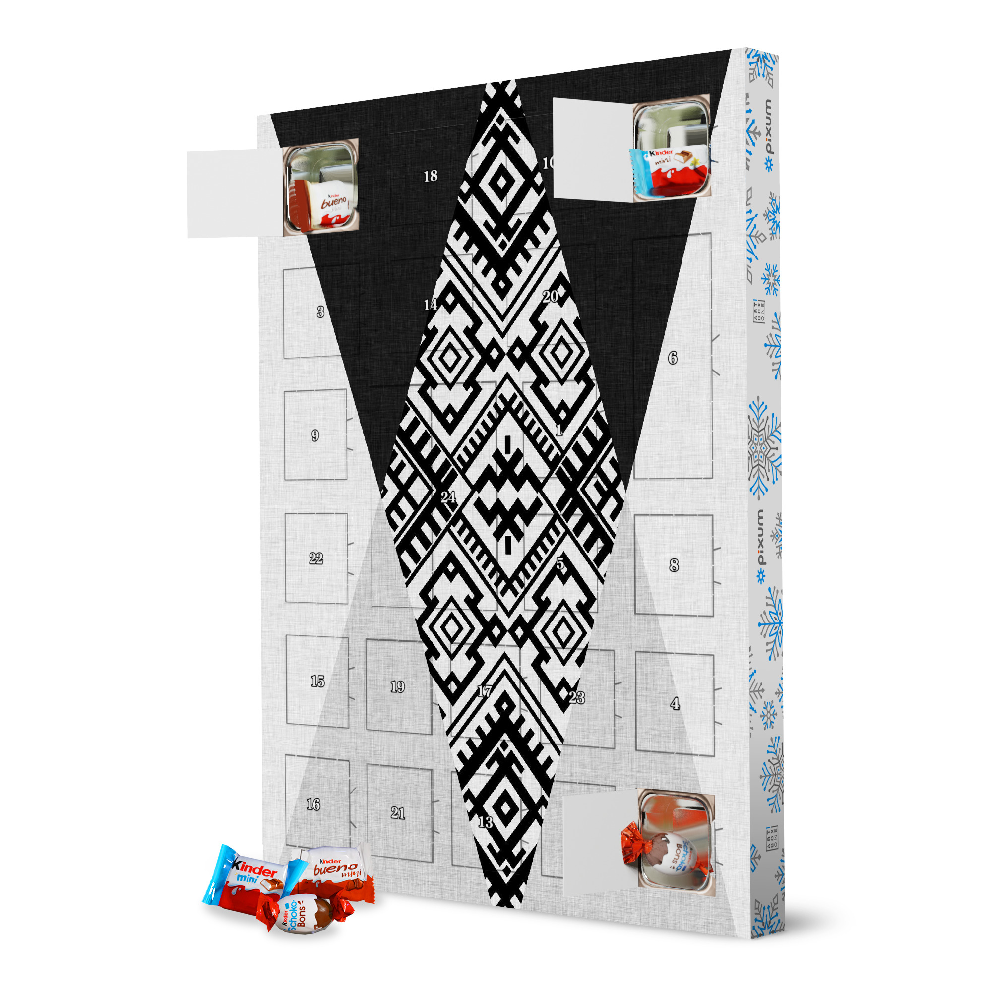 Adventskalender XXL mit Produkten von Kinder Pattern Rectangle artboxONE Adventskalender Schwarzweiß